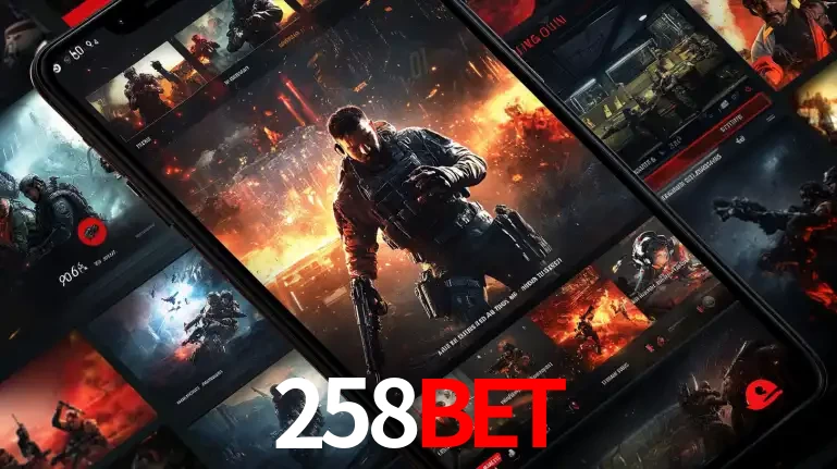 Tela de um celular exibindo uma galeria de jogos de tiro com temática militar, mostrando a variedade de e-sports disponíveis para apostas na plataforma de entretenimento 258bet.