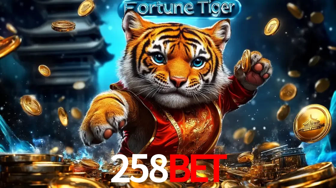 Imagem promocional do jogo de slot Fortune Tiger, com um tigre majestoso em traje tradicional cercado por uma fortuna em moedas de ouro, disponível agora no cassino 258bet.